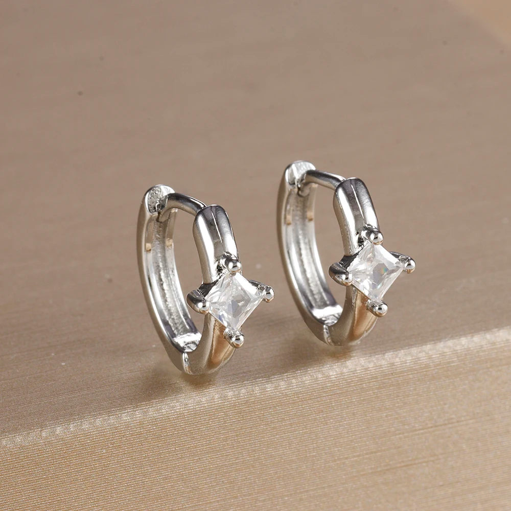 Vintage Square Crystal Stone Hoop Earrings Gold Colour Circle