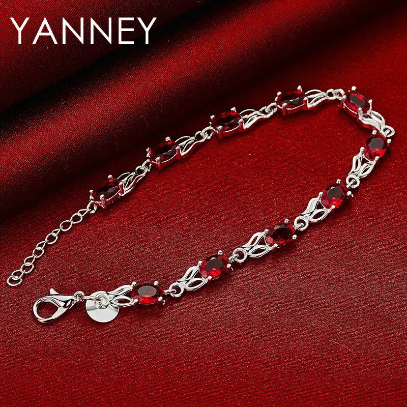 925 Sterling Silver 8-inch Coloured Zirconia Bracelet Women Jewellery Gift