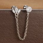 Stainless Steel Zircon Crown Stud Earrings Women 18K Gold Double Studs