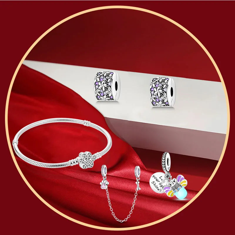 Set Jewelry/Star Moon Devil Eyes Positioning Buckle Sparkling Cross 925 Sterling Silver Original Fits Birthday Party Jewelry Gif