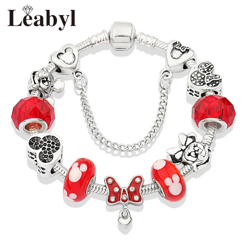 Pink Crystal Bead Charm Bracelet Colourful Enamel Handmade DIY Jewellery