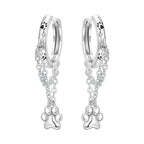 925 Sterling Silver Double Layer Pet Paw Print Drop Earrings Fashion Gift