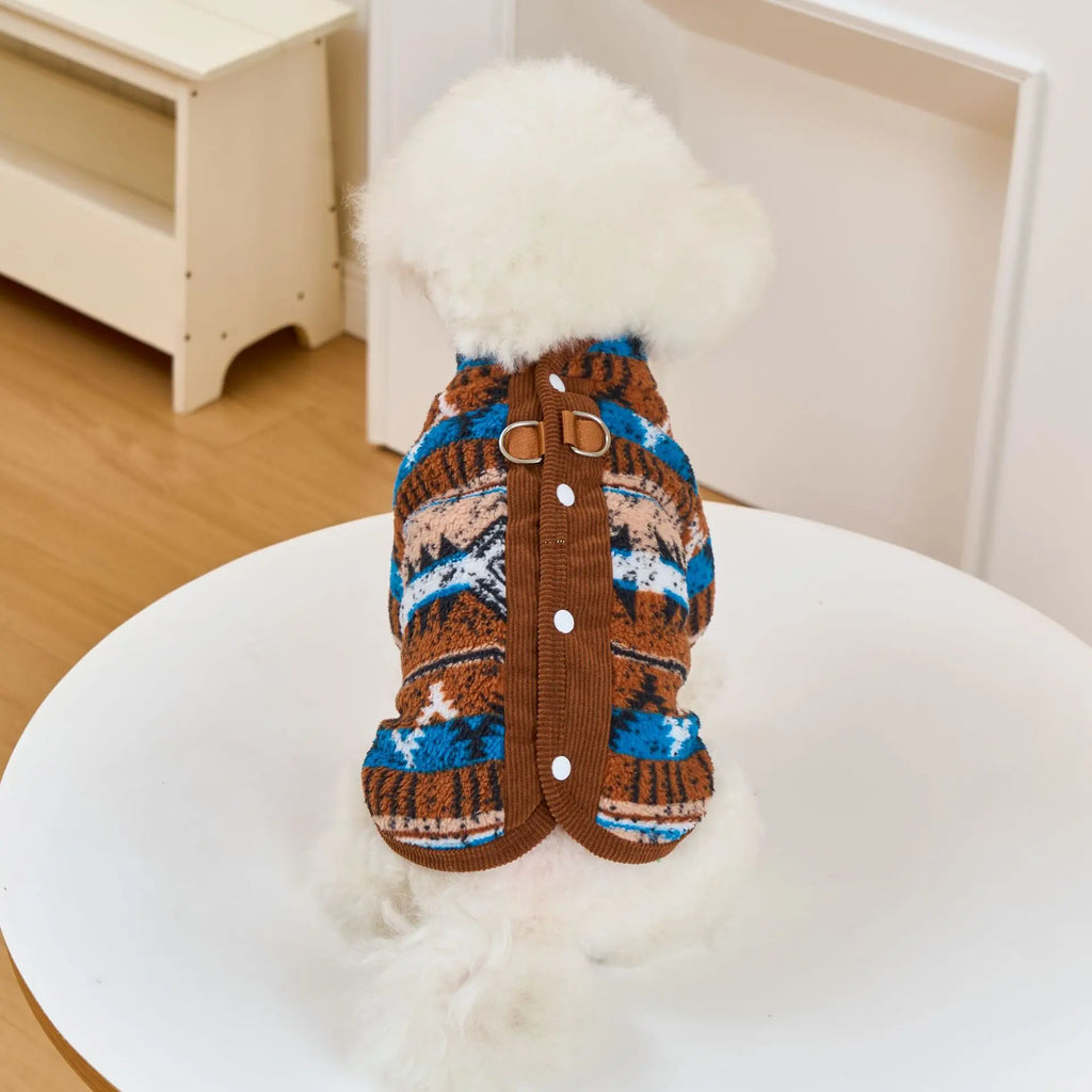 Boho Chic Dog Cat Winter Vest Traditional Pattern Sweater with Back Opening