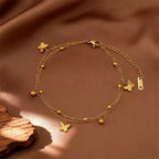 Flower Butterfly Heart Stainless Steel Charm Bracelet Gold Colour