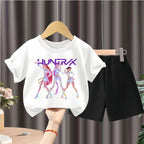 K-pop Girls Summer Casual T-Shirt and Shorts 2-Piece Fashion Outfit