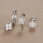 3PCS Vintage Design Four Flower Zircon Hoop Earrings Set Steel