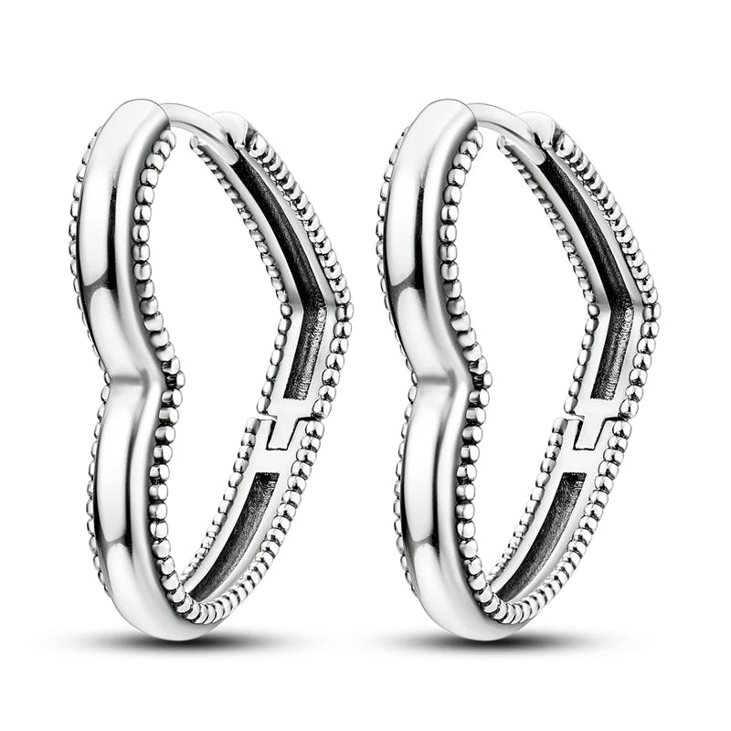 925 Sterling Silver Simple Love Heart Zircon Circle Hoop Earrings Jewellery