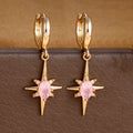 2PCS Simple Stainless Steel Star Hoop Earrings Gold Colour Zirconia