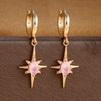 2PCS Simple Stainless Steel Star Hoop Earrings Gold Colour Zirconia