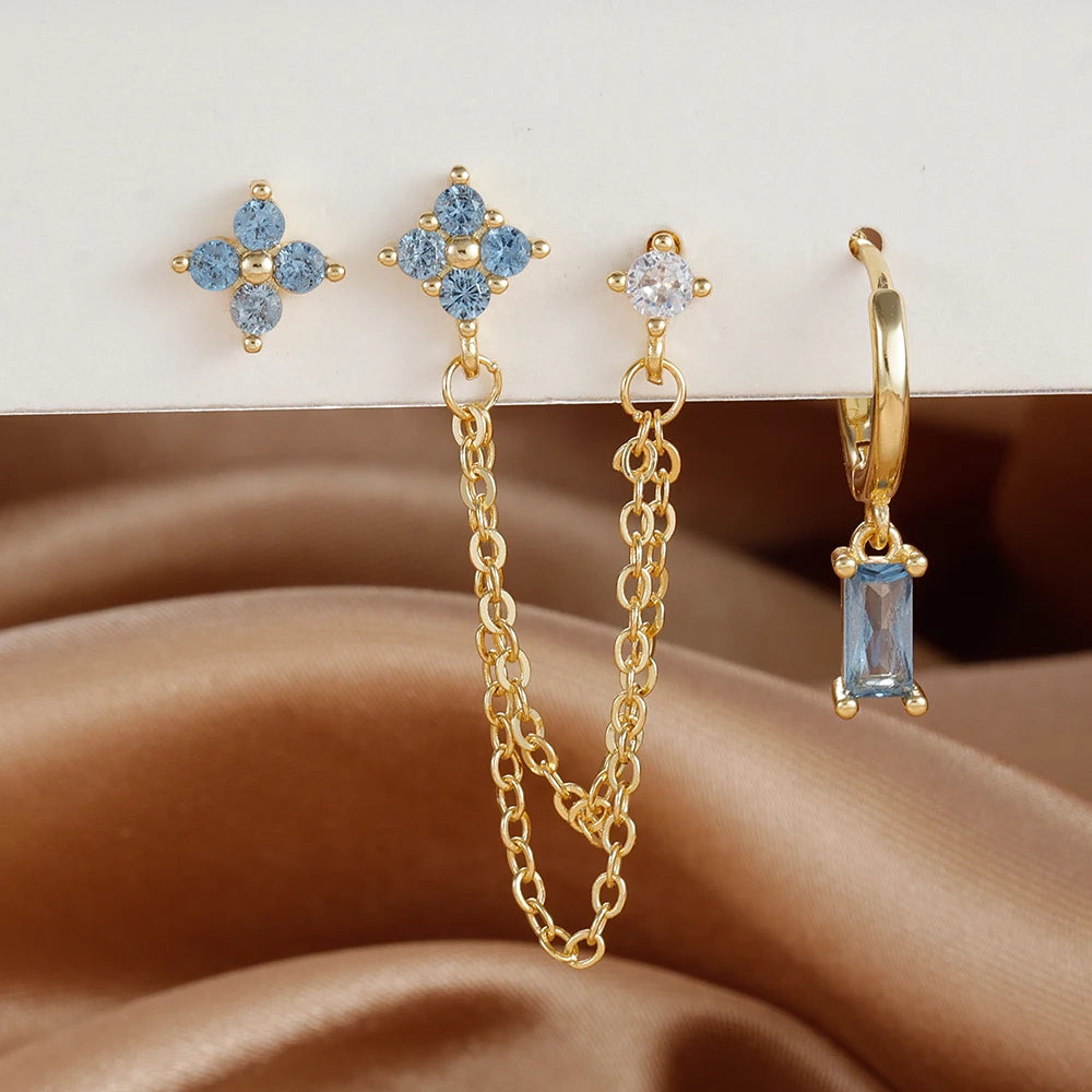 3PCS Exquisite Stainless Steel 12 Constellation Birthstone Earrings Set
