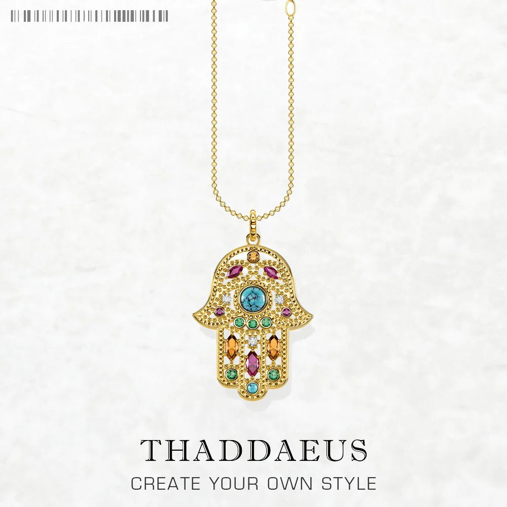 Golden Hand of Fatima Necklace Turquoise 925 Sterling Silver Vintage Jewellery