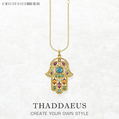 Golden Hand of Fatima Necklace Turquoise 925 Sterling Silver Vintage Jewellery