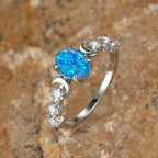 Rainbow White Fire Opal Ring Silver Rose Gold Color Small Moon Rings For Women Wedding Bands Oval Stone Engagement Ring Jewelry