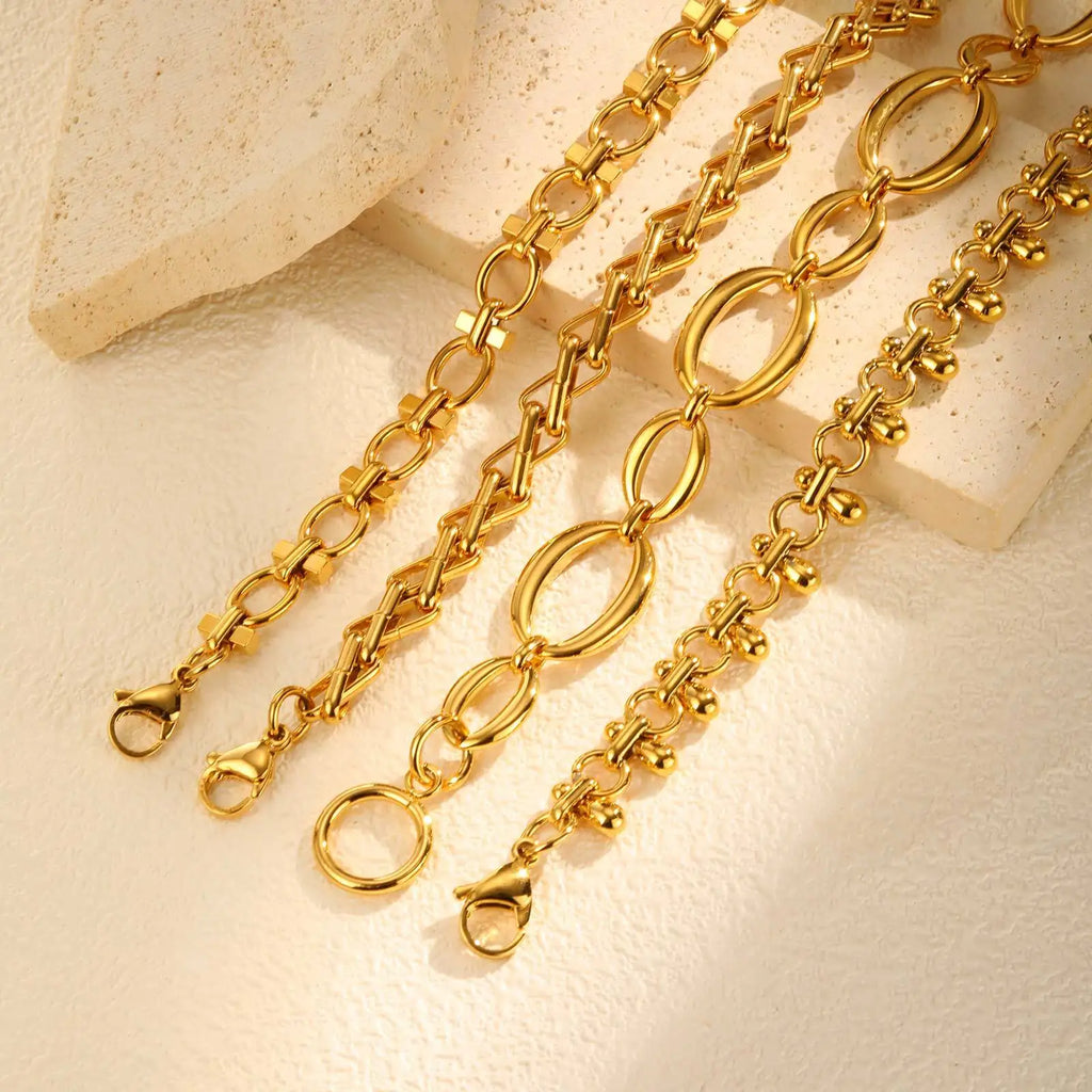 316L Stainless Steel Chunky Chain Bracelet for Women, 18k Gold Plated Waterproof Stackable Jewelry