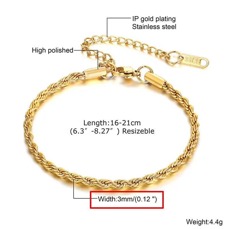 6mm Paperclip Chain Bracelet 18k Gold Plated Stainless Steel Link Adjustable Stackable Jewelry for Women Girls Gift