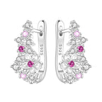 925 Sterling Silver Purple Flowers Versatile Hoop Earrings Fine Birthday Gift