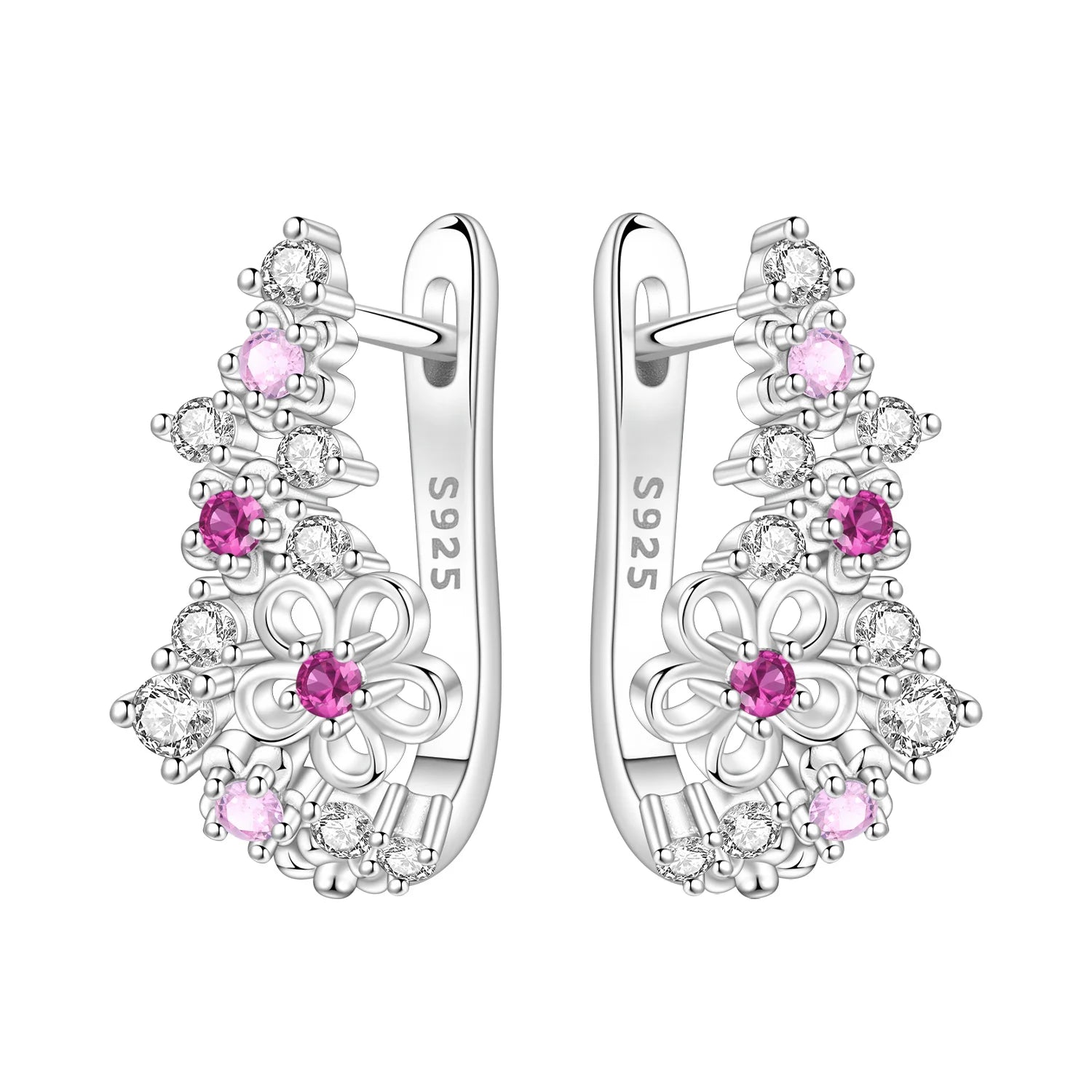 925 Sterling Silver Purple Flowers Versatile Hoop Earrings Fine Birthday Gift