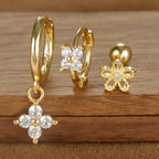 3PCS Four Flower Zircon Little Hoop Earring Star Cartilage Piercing