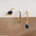 3PCS Waterdrop Shape Zircon Hoop Earrings Triangle Flower Studs
