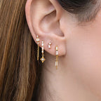 2PCS Gold Colour Long Chain Square Zircon Drop Earrings Rectangle