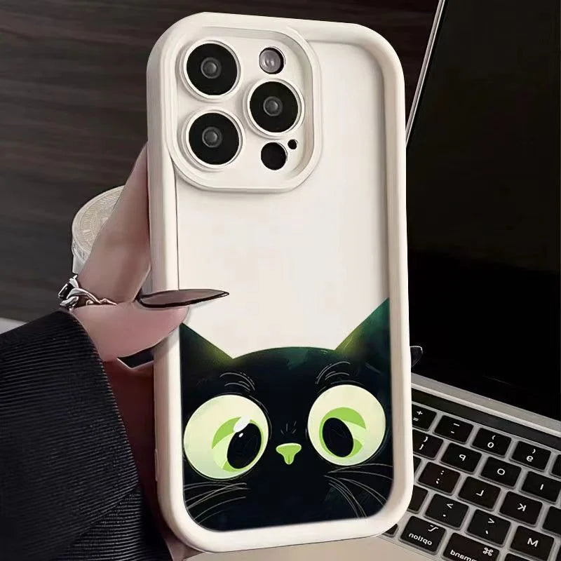 Cute Cartoon Black Cat Case for Samsung Galaxy S24 S23 S22 Ultra S21 FE A55