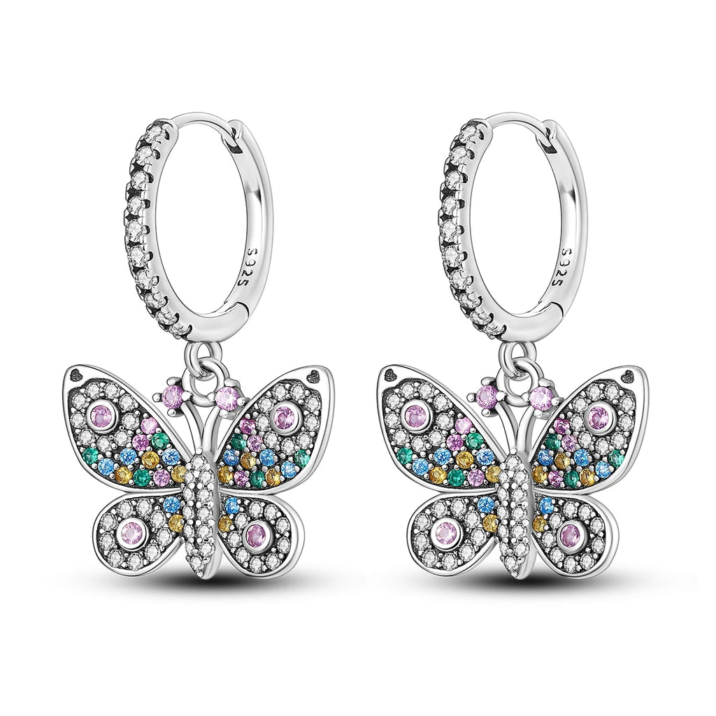 925 Sterling Silver Butterfly Fluttering Insect Drop Earrings Jewellery Gift
