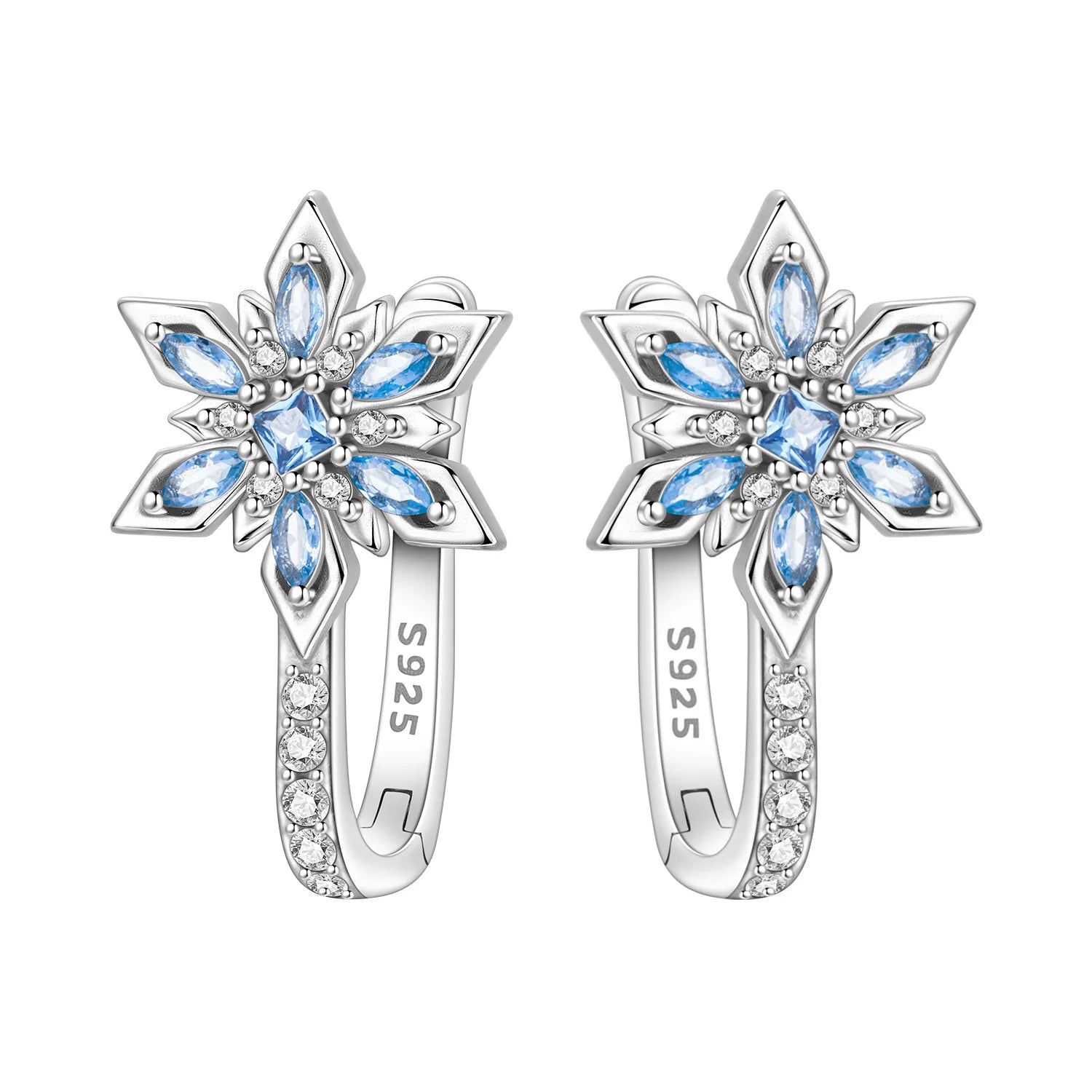 925 Sterling Silver Blue Horseshoe Lotus Ear Studs Hoop Earrings Trendy Gift