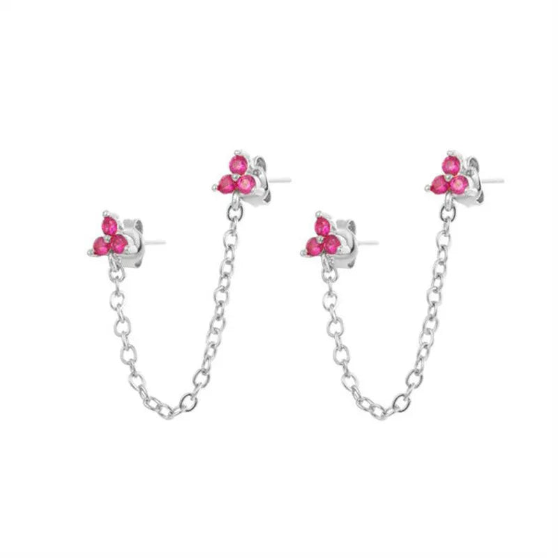 New Stainless Steel Cubic Zirconia Link Chain Ear Studs Triangle