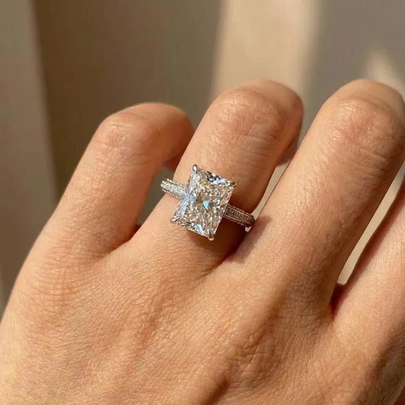 925 Sterling Silver Simple and Elegant Rectangle Cut CZ Ring Luxury Engagement Wedding Bridal Accessory