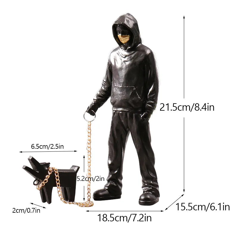 The Man Leading Dog Sculpture Banksy Statue Street Modern Pop Art Bar Decoration