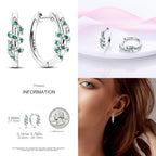 925 Sterling Silver Animal Plant Green Zircon Circle Hoop Earrings Jewellery
