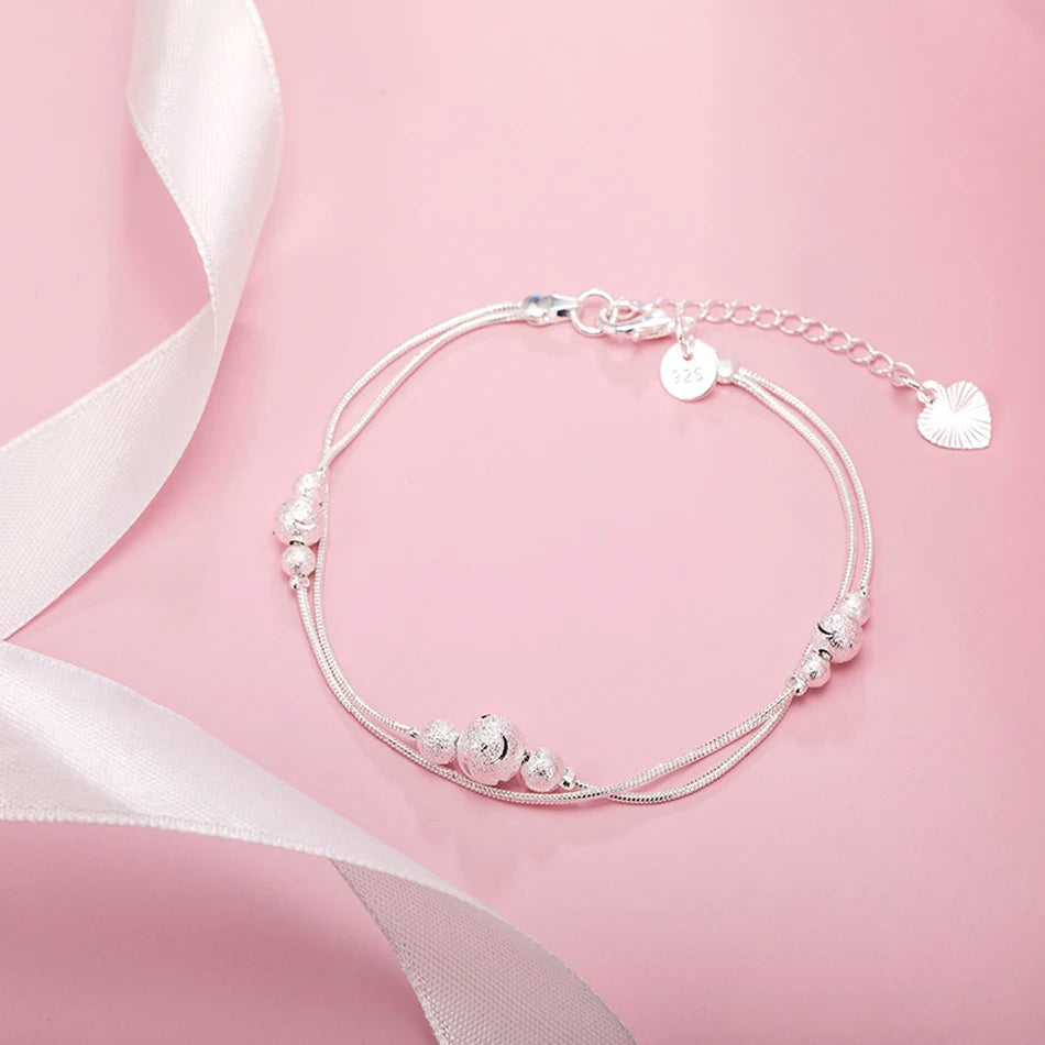 Geometric Beads Chain Bracelet 925 Sterling Silver Men Women Wedding Gift
