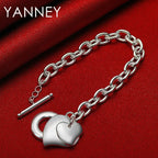 925 Sterling Silver 8-inch Double Layer Heart Bracelet Women Jewellery Gift