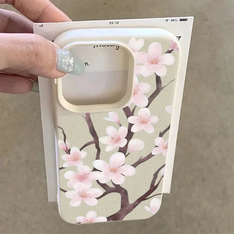 Spring Cherry Blossom Lychee Case for iPhone 17 16 15 14 Pro Max