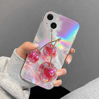 Crystal Cherry Print Case for iPhone 17 16 15 14 13 12 11 Pro Max Plus Air