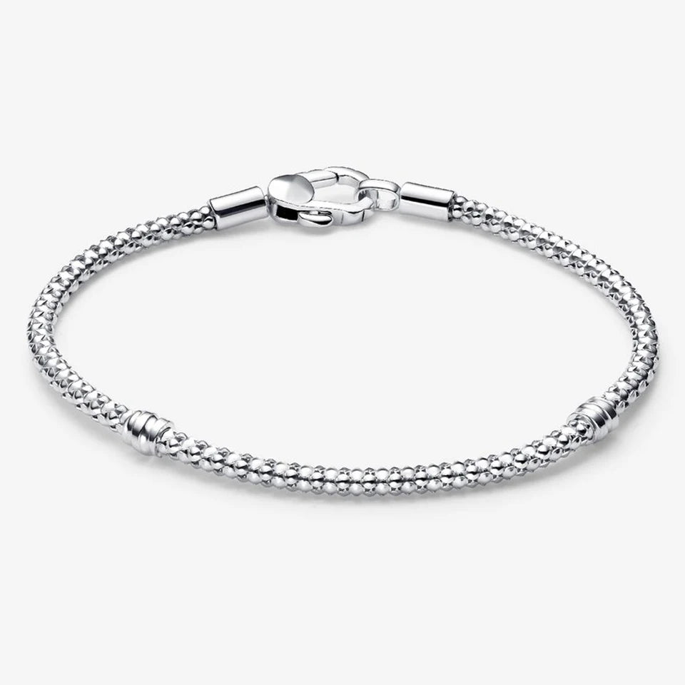 New 925 Silver Sparkling Heart to Heart Double Loop Leather Rope Weaving Bracelet Fashion DIY Charm Exquisite Jewelry Gift