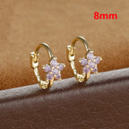 2PCS Huggies Hoop Earrings Stainless Steel Crystal Zirconia Flower
