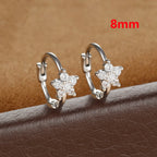 2PCS Huggies Hoop Earrings Stainless Steel Crystal Zirconia Flower