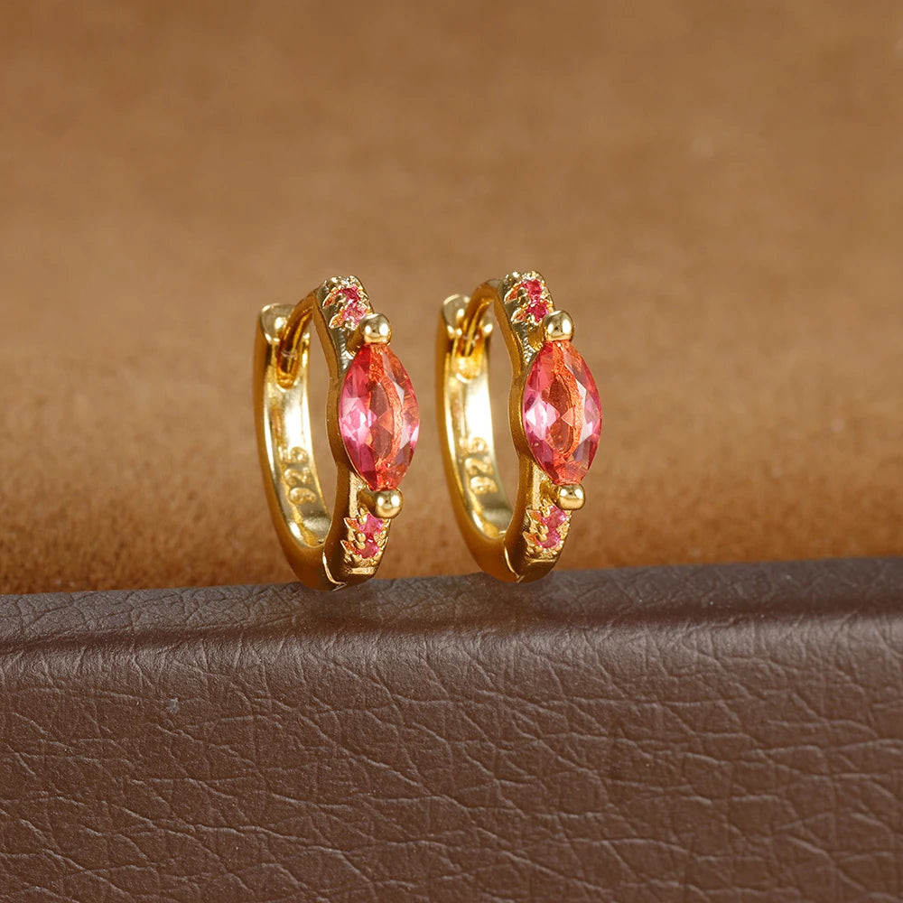 Circle Round Hoop Earrings Women Colorful Zircon Stainless Steel