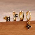 4PCS Black Zircon Flower Hoop Earring Simple Stainless Steel Huggies