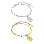 Virgin Mary Rosary Cross Bracelet for Women, Beaded Chain Stainless Steel Adjustable, Religious Jewelry