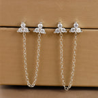 New Stainless Steel Cubic Zirconia Link Chain Ear Studs Triangle
