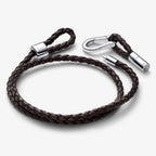 New 925 Silver Sparkling Heart to Heart Double Loop Leather Rope Weaving Bracelet Fashion DIY Charm Exquisite Jewelry Gift