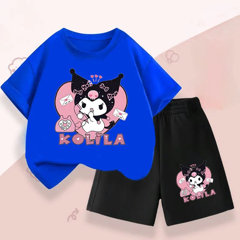 Sanrio Kuromi Girls Summer Breathable Outfits T-Shirt and Shorts Set