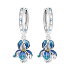 925 Sterling Silver Blue Iris Flower Hoop Earrings Anniversary Jewellery Gift