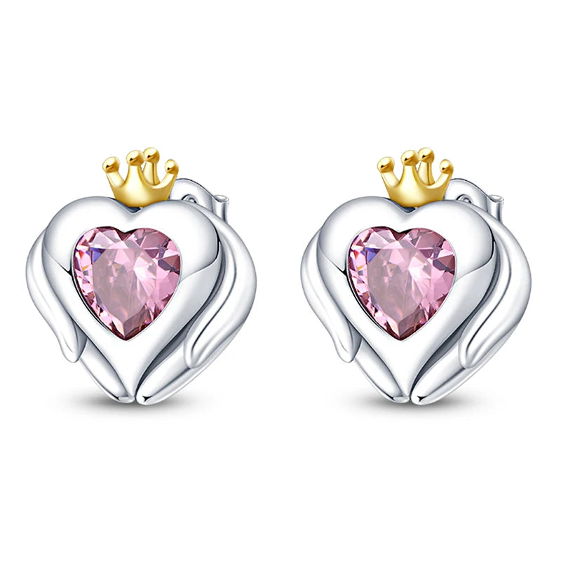 925 Sterling Silver Romantic Pink Love Heart Stud Earrings Birthday Gift