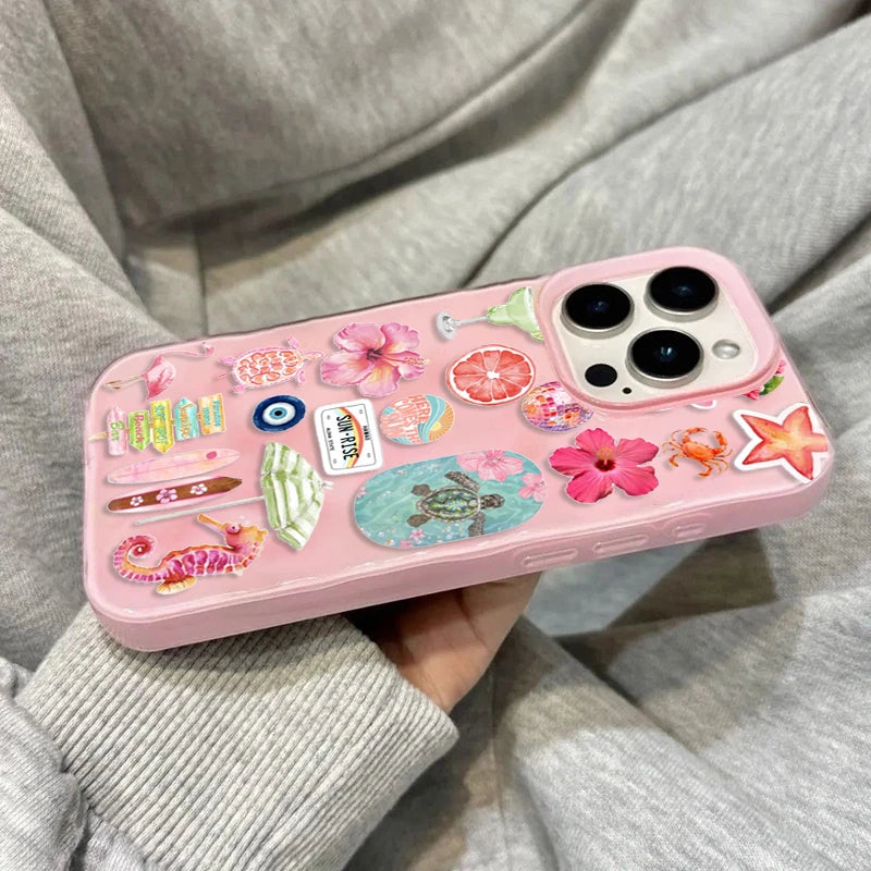 Ocean Flower Seahorse Turtle Case for iPhone 17 16 15 14 13 12 11 Pro Max