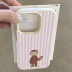 Striped Biscuit Monkey Lychee Case for iPhone 17 16 15 14 Pro Max