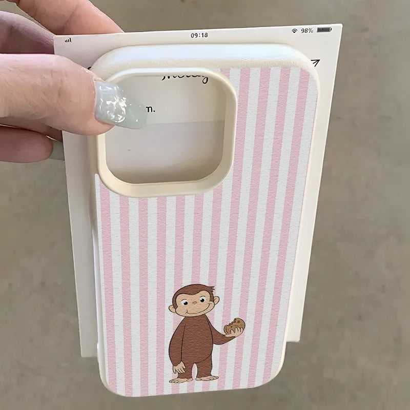Striped Biscuit Monkey Lychee Case for iPhone 17 16 15 14 Pro Max