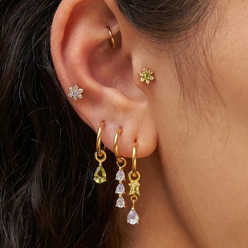 Exquisite Stainless Steel Yellow Zircon Water Drop Hoop Earring